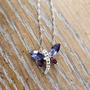 Sterling Silver Purple Gemstone Dragonfly Necklace 925